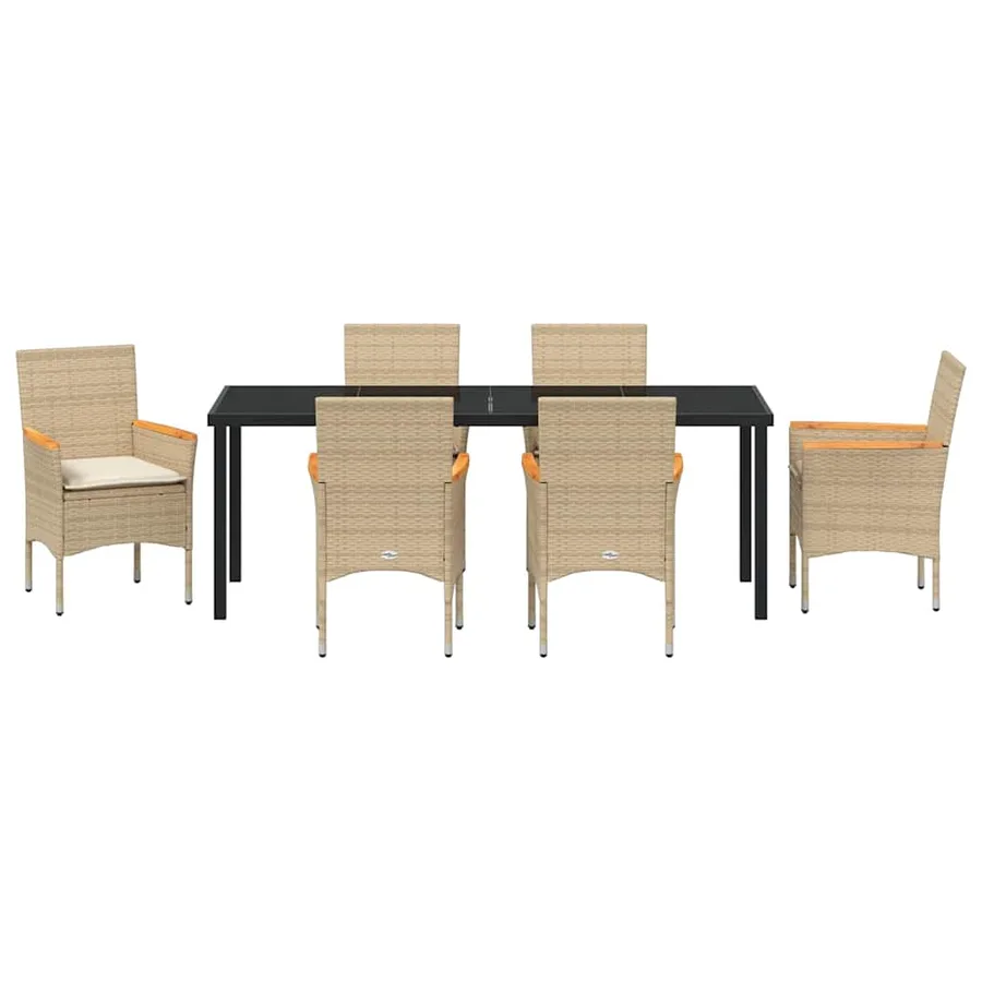 Ensemble de salle à manger pour jardin 7 pcs Beige polyrotin - 7