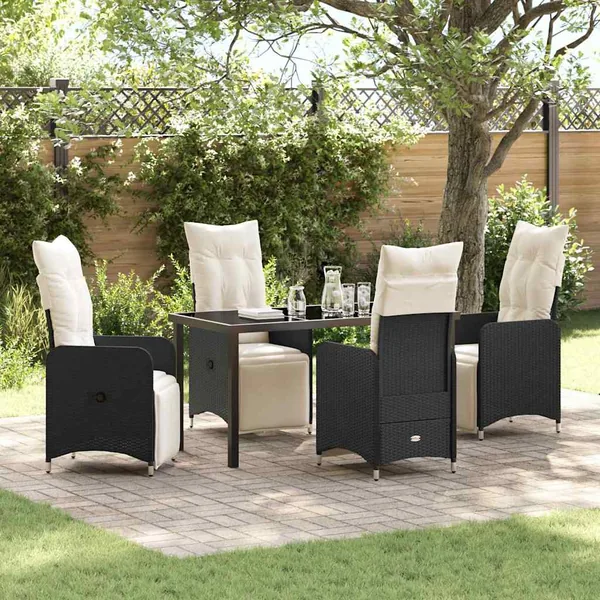 Ensemble de salle à manger pour jardin 5 pcs Noir polyrotin