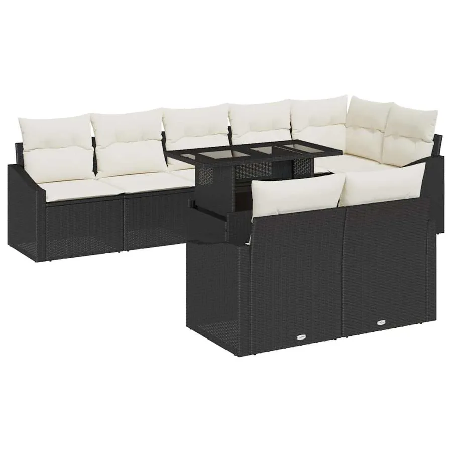 Ensemble de canapé de jardin 9 pcs Noir et Crème polyrotin - 2