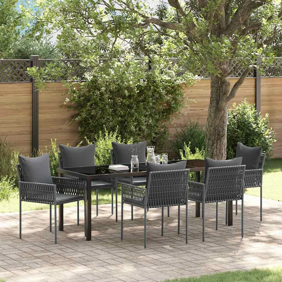 Ensemble de salle à manger pour jardin 7 pcs Noir et gris