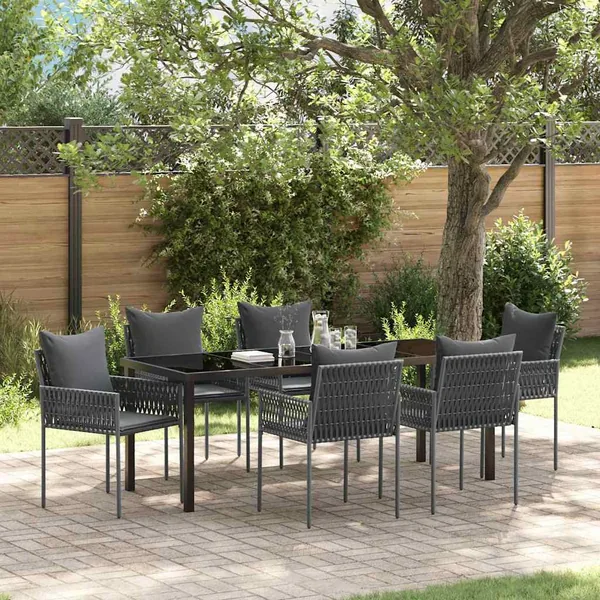 Ensemble de salle à manger pour jardin 7 pcs Noir et gris