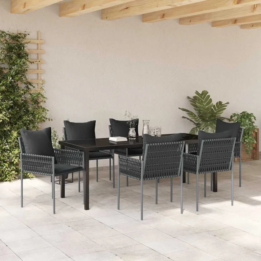 Ensemble de salle à manger pour jardin 7 pcs Noir et gris - 4