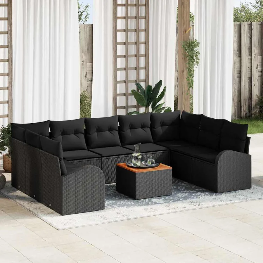 Ensemble de canapé de jardin 10 pcs Noir polyrotin