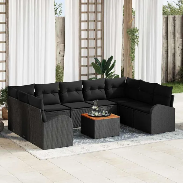 Ensemble de canapé de jardin 10 pcs Noir polyrotin