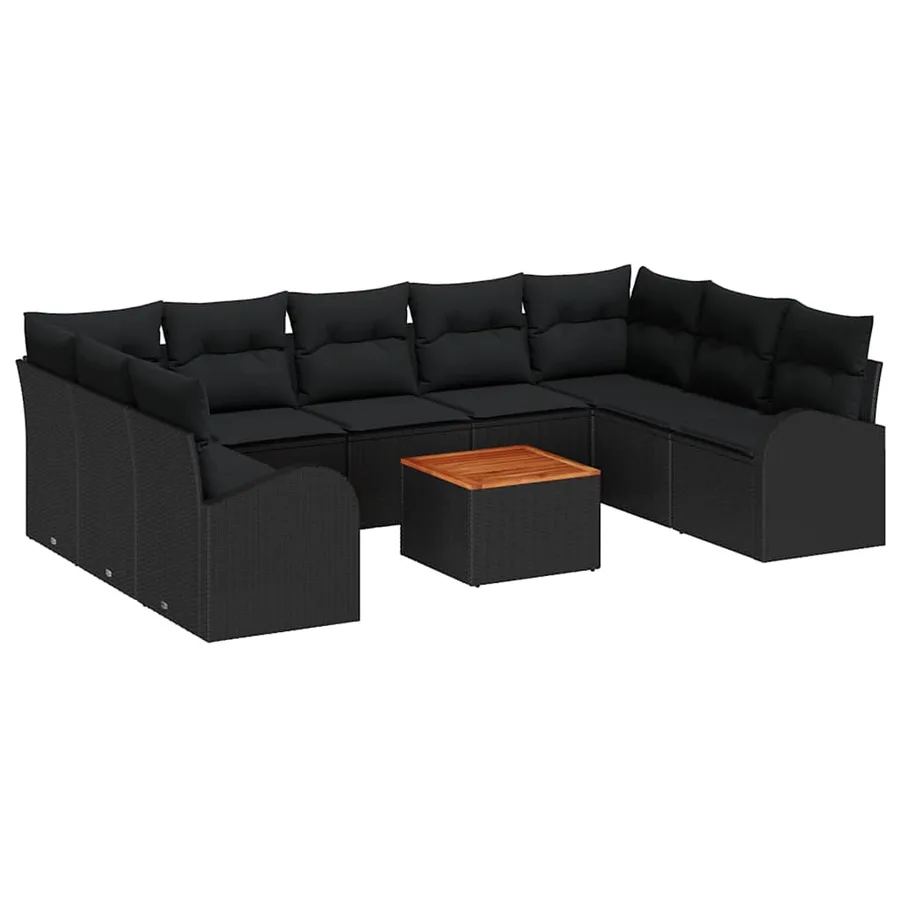 Ensemble de canapé de jardin 10 pcs Noir polyrotin - 2