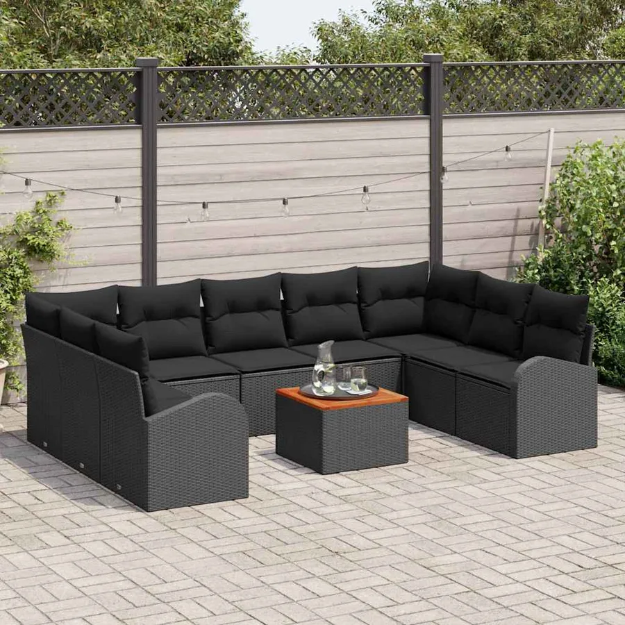 Ensemble de canapé de jardin 10 pcs Noir polyrotin - 3