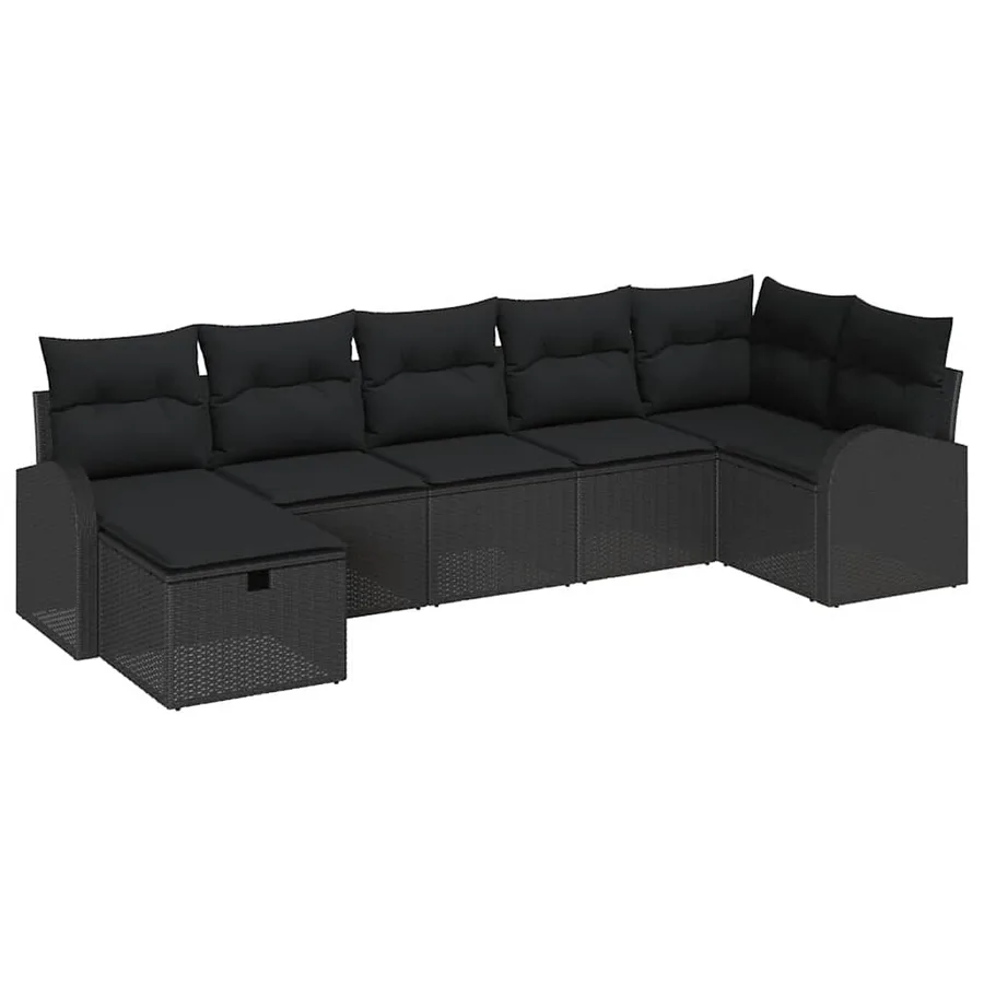 Ensemble de canapé de jardin avec coussin 7 pcs Noir polyrotin - 2