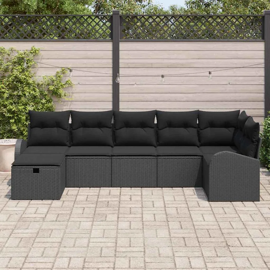 Ensemble de canapé de jardin avec coussin 7 pcs Noir polyrotin - 3