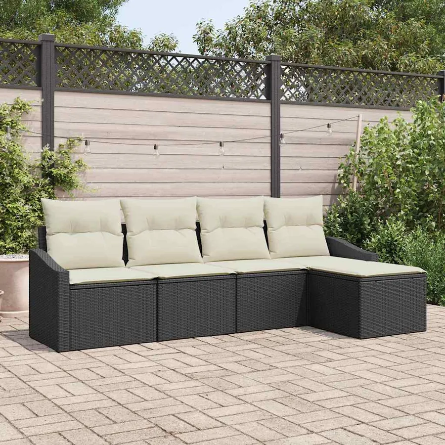 Ensemble de Canapés avec coussin 5 pcs Noir polyrotin