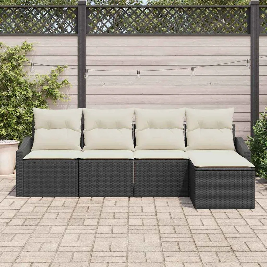 Ensemble de Canapés avec coussin 5 pcs Noir polyrotin - 3