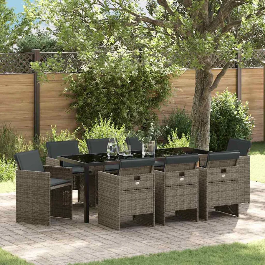 Ensemble de salle à manger pour jardin 9 pcs Gris polyrotin
