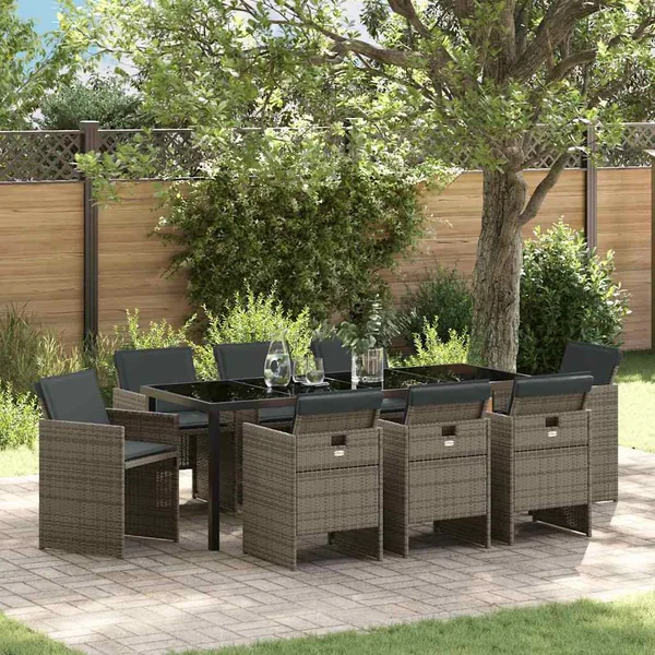 Ensemble de salle à manger pour jardin 9 pcs Gris polyrotin