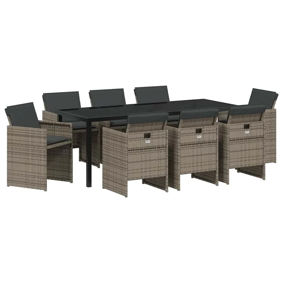 Ensemble de salle à manger pour jardin 9 pcs Gris polyrotin - 2