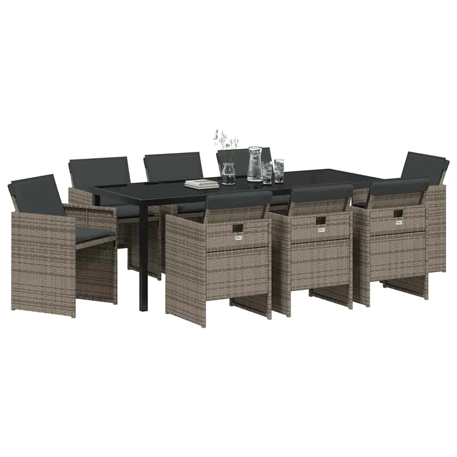 Ensemble de salle à manger pour jardin 9 pcs Gris polyrotin - 3