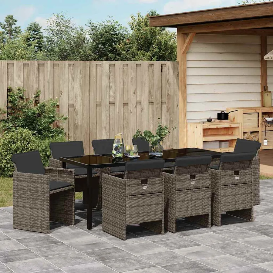 Ensemble de salle à manger pour jardin 9 pcs Gris polyrotin - 4