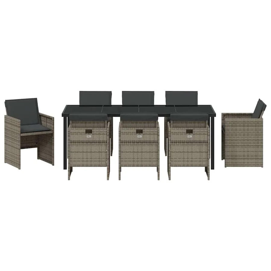 Ensemble de salle à manger pour jardin 9 pcs Gris polyrotin - 7