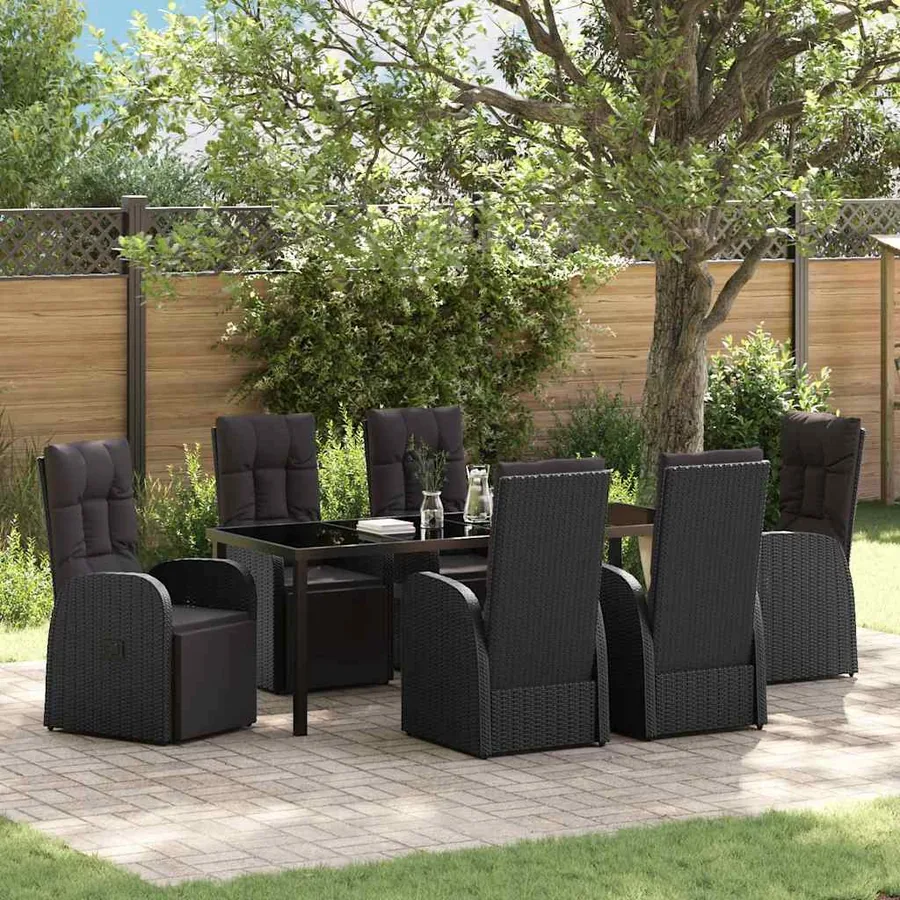 Ensemble de salle à manger pour jardin 7 pcs Noir polyrotin