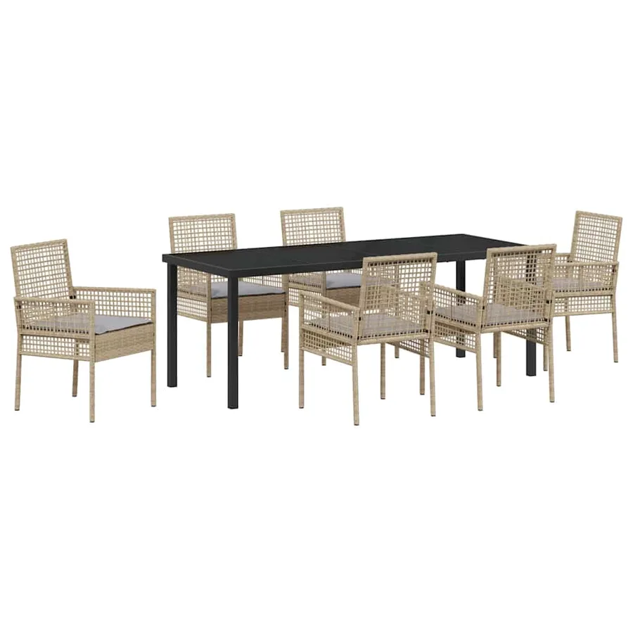 Ensemble de salle à manger pour jardin 7 pcs Beige polyrotin - 2
