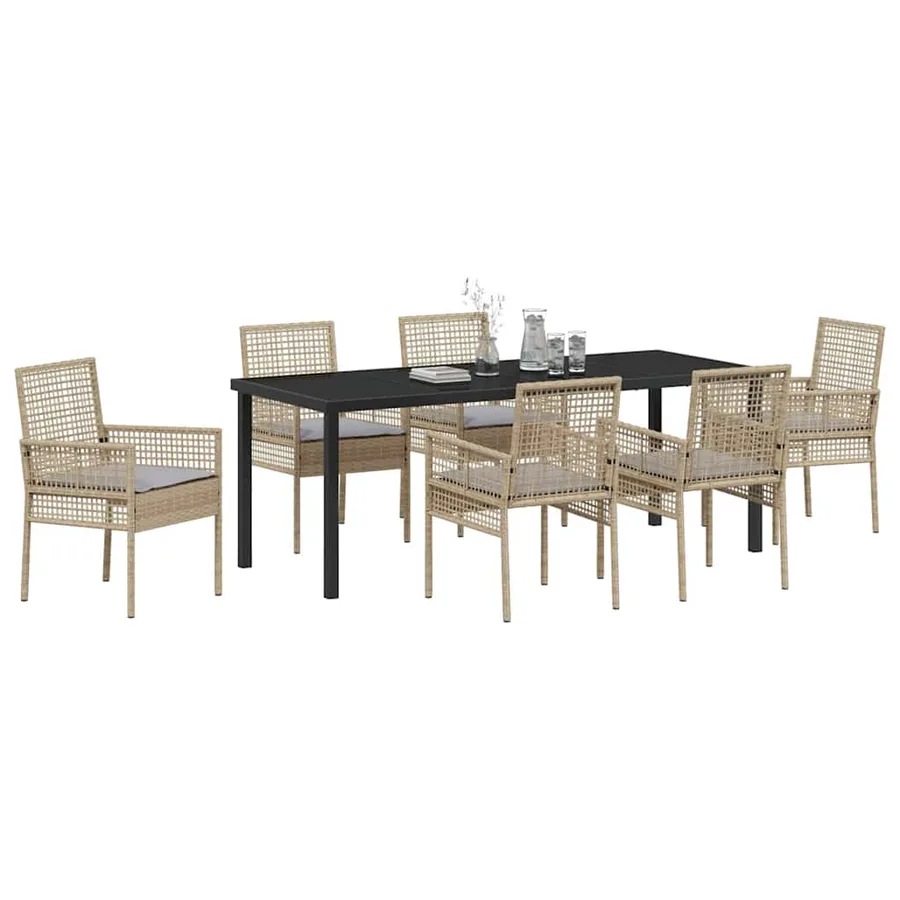 Ensemble de salle à manger pour jardin 7 pcs Beige polyrotin - 3