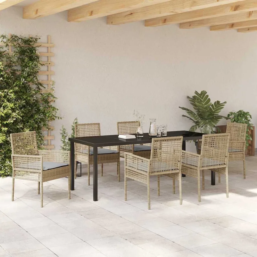 Ensemble de salle à manger pour jardin 7 pcs Beige polyrotin - 4