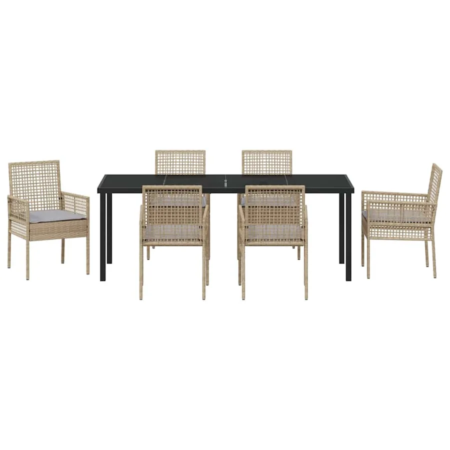 Ensemble de salle à manger pour jardin 7 pcs Beige polyrotin - 7