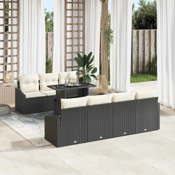 Ensemble de canapé de jardin 8 pcs Noir et Crème polyrotin