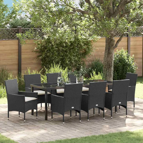 Ensemble de salle à manger pour jardin 9 pcs Noir polyrotin