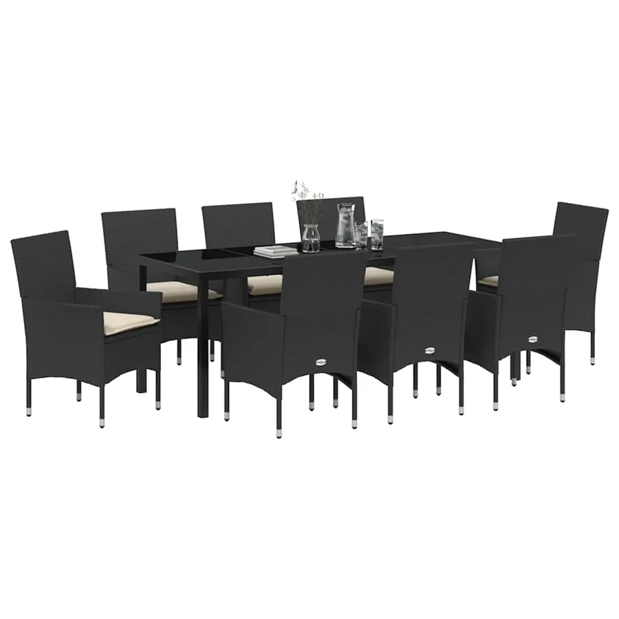 Ensemble de salle à manger pour jardin 9 pcs Noir polyrotin - 3
