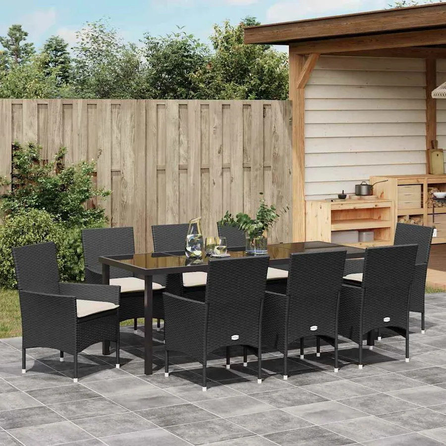 Ensemble de salle à manger pour jardin 9 pcs Noir polyrotin - 4