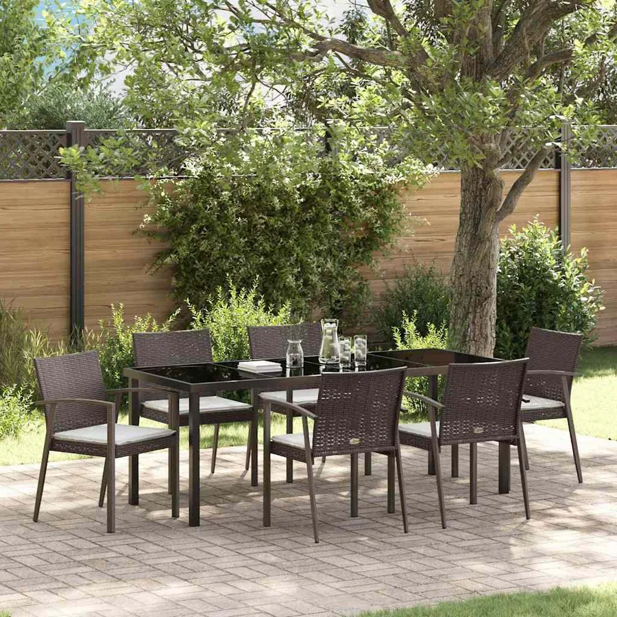 Ensemble de salle à manger pour jardin 7 pcs Marron et Noir