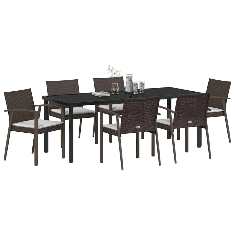 Ensemble de salle à manger pour jardin 7 pcs Marron et Noir - 3