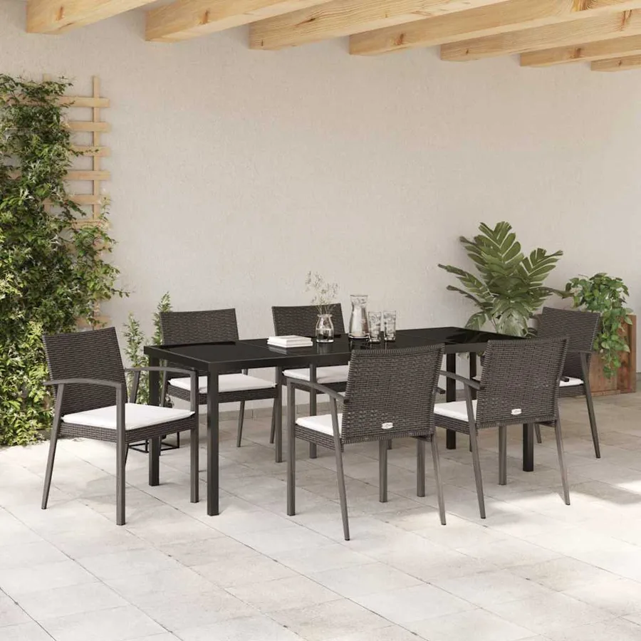 Ensemble de salle à manger pour jardin 7 pcs Marron et Noir - 4