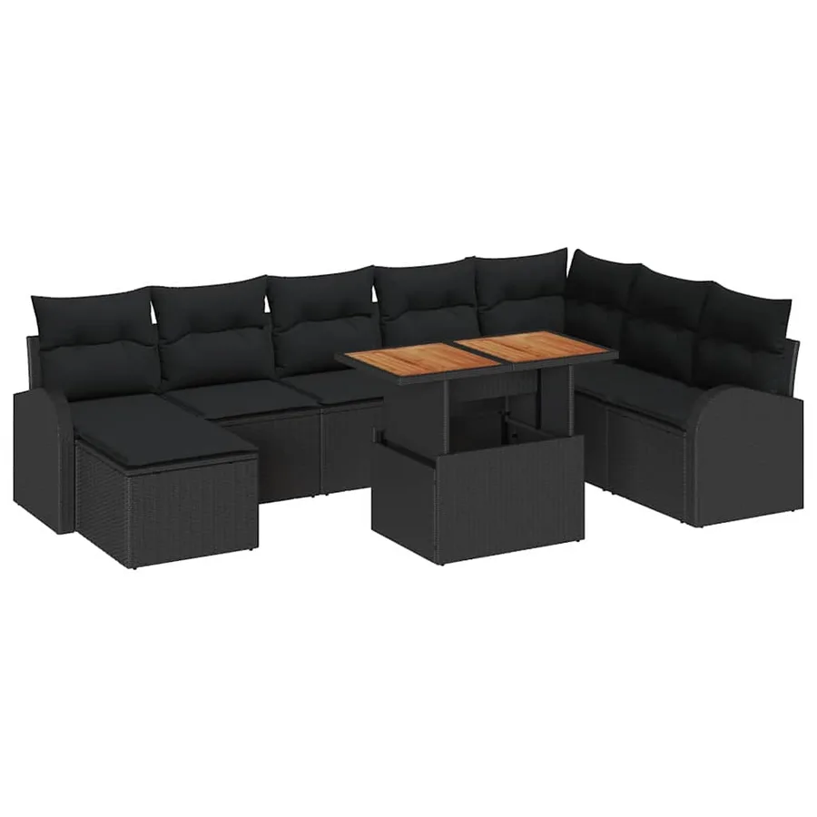 Ensemble de canapé de jardin 9 pcs Noir Poly rotin - 2