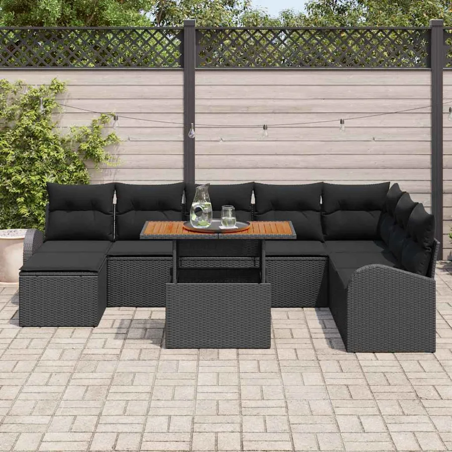 Ensemble de canapé de jardin 9 pcs Noir Poly rotin - 3