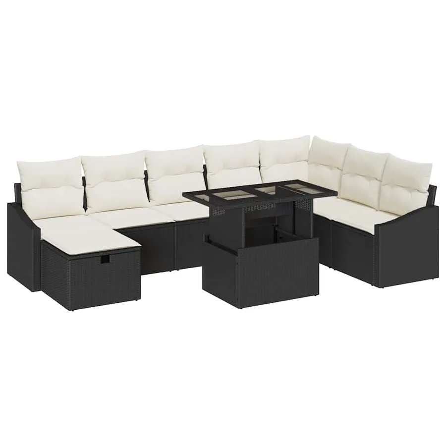 Ensemble de canapé de jardin avec coussin 9 pcs Noir Poly rotin - 2