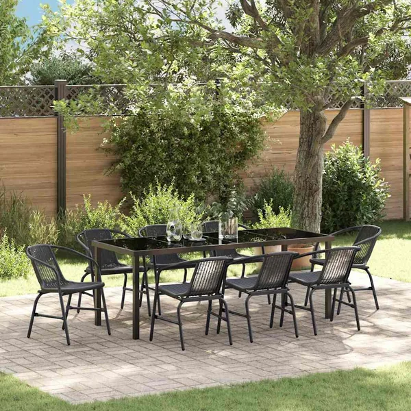 Ensemble de salle à manger pour jardin 9 pcs Noir