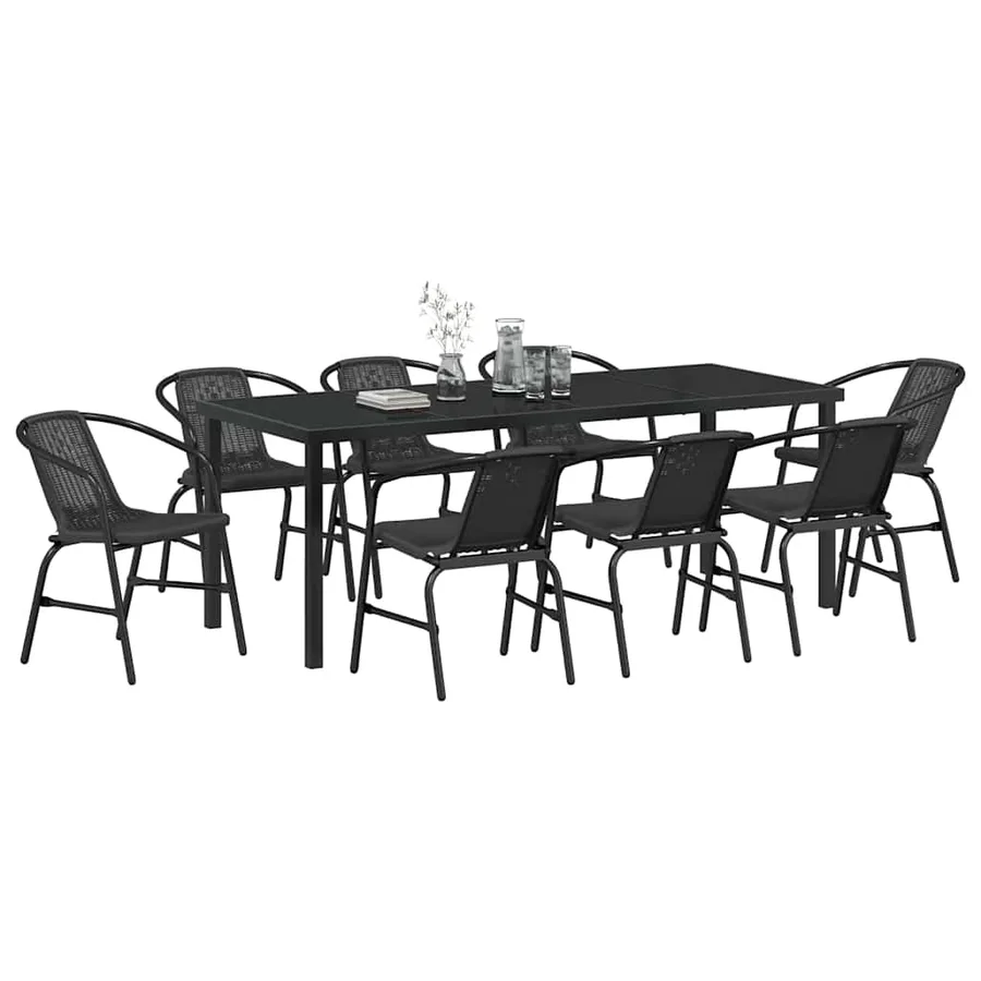 Ensemble de salle à manger pour jardin 9 pcs Noir - 3