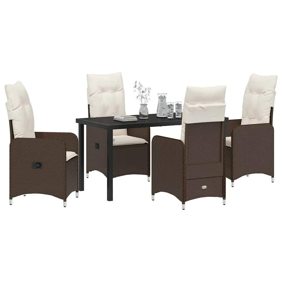 Ensemble de salle à manger pour jardin 5 pcs Marron polyrotin - 3