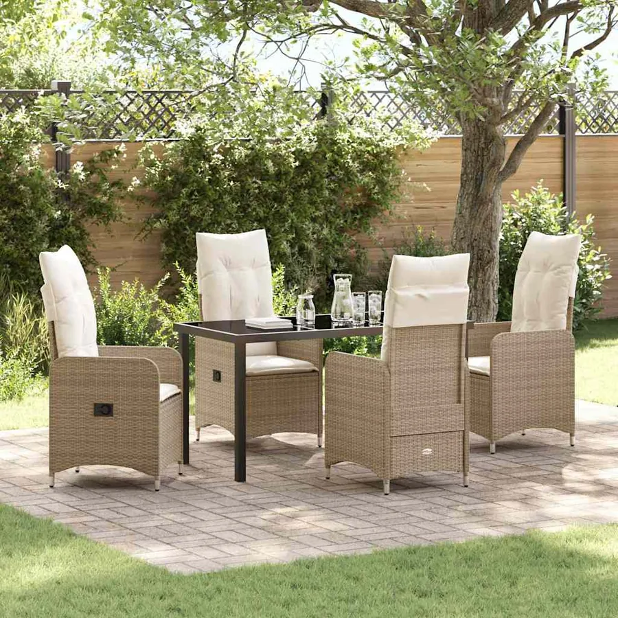Ensemble de salle à manger pour jardin 5 pcs Beige polyrotin