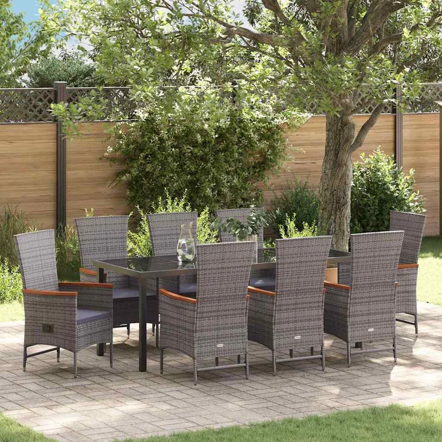 Ensemble de salle à manger pour jardin avec coussin 9 pcs Gris