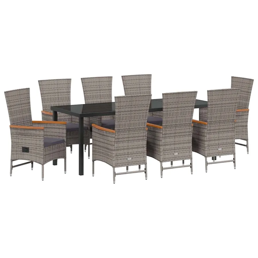 Ensemble de salle à manger pour jardin avec coussin 9 pcs Gris - 2