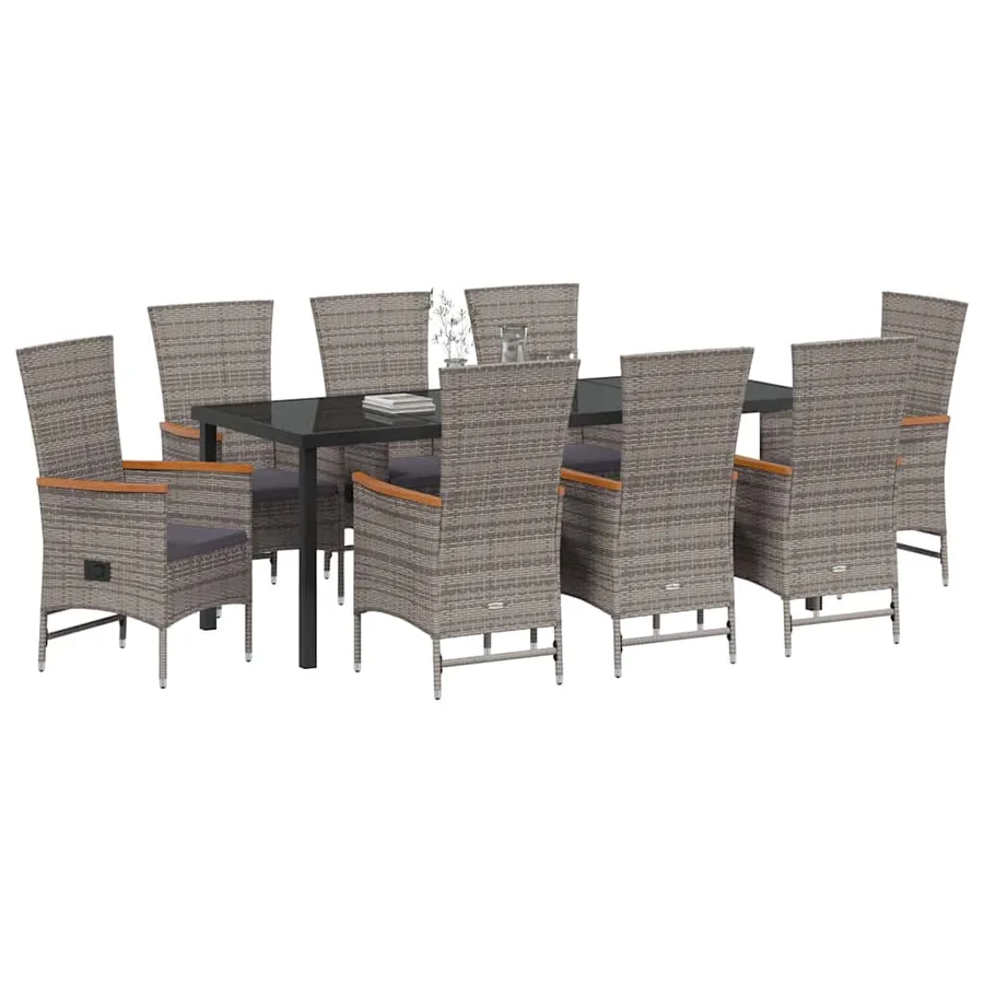 Ensemble de salle à manger pour jardin avec coussin 9 pcs Gris - 3