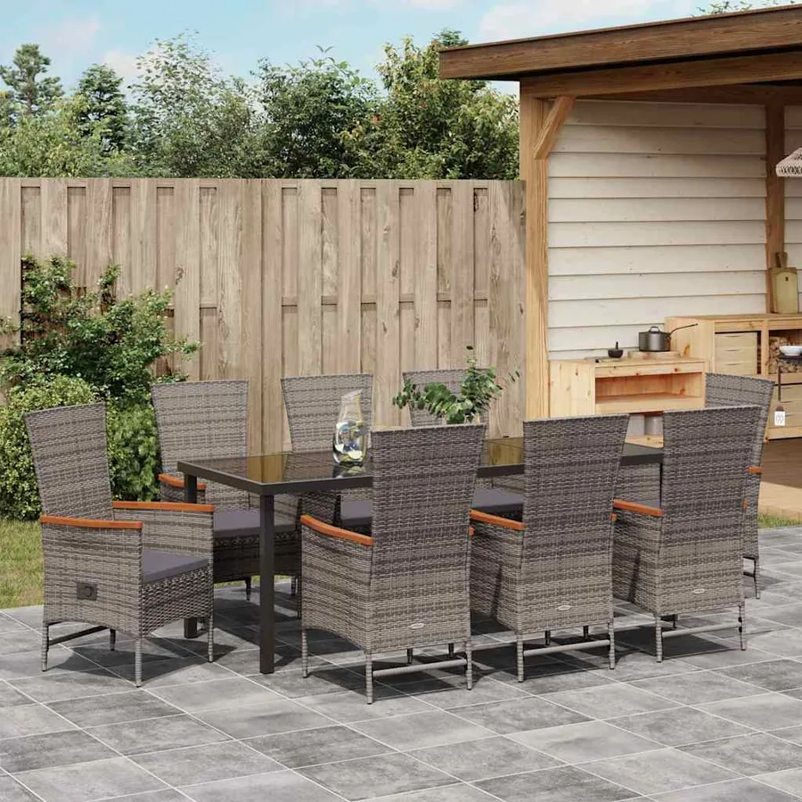 Ensemble de salle à manger pour jardin avec coussin 9 pcs Gris - 4