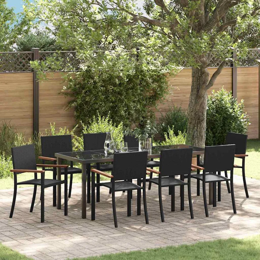 Ensemble de salle à manger pour jardin 9 pcs Noir