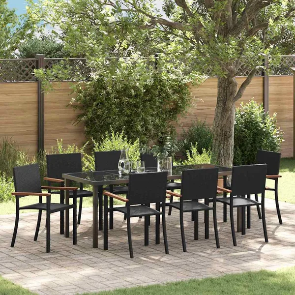 Ensemble de salle à manger pour jardin 9 pcs Noir