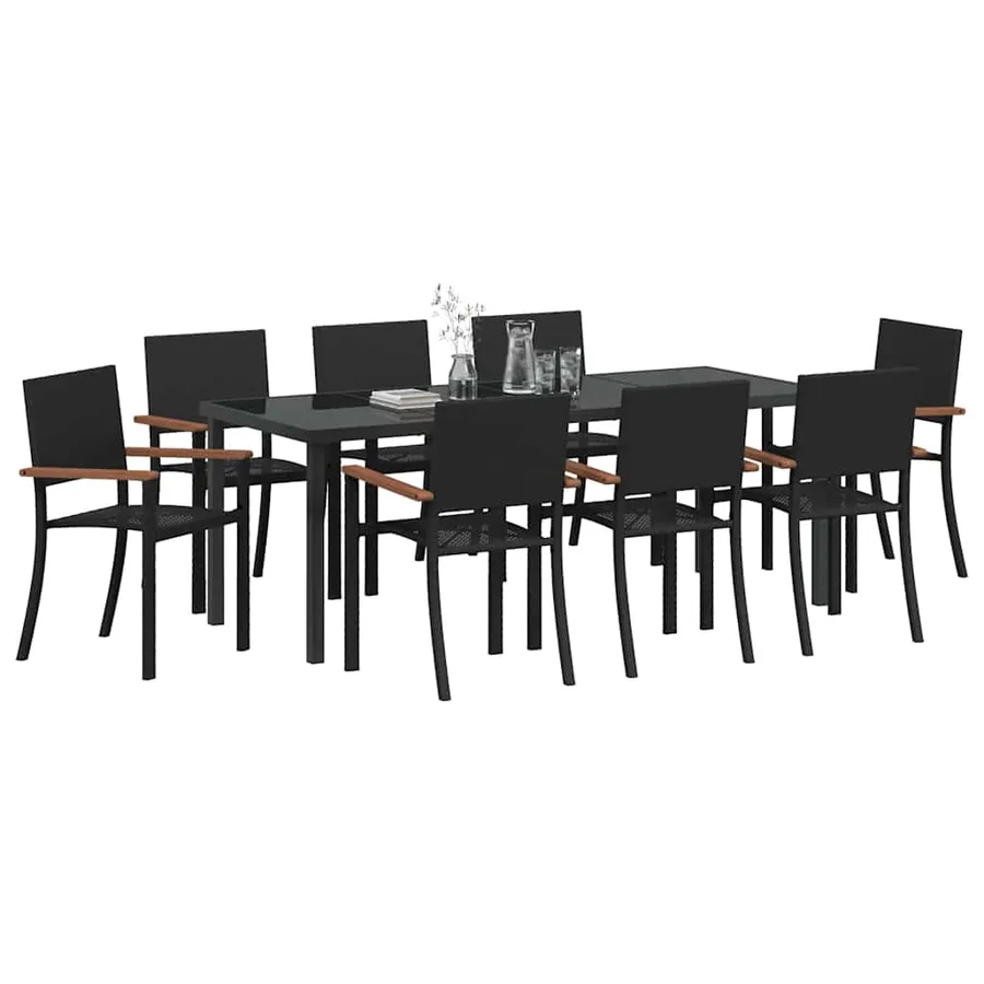 Ensemble de salle à manger pour jardin 9 pcs Noir - 3