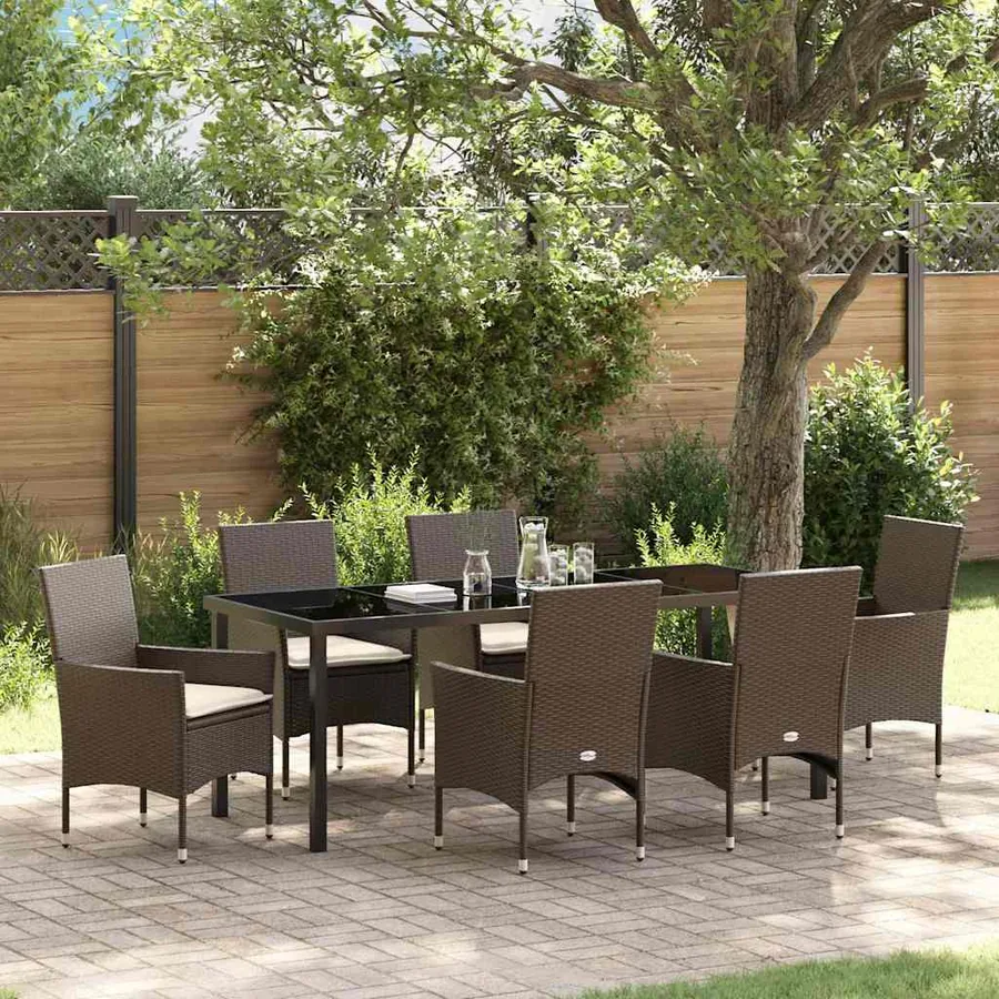 Ensemble de salle à manger pour jardin 7 pcs Marron polyrotin