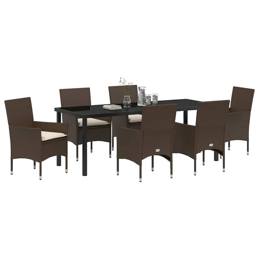 Ensemble de salle à manger pour jardin 7 pcs Marron polyrotin - 3