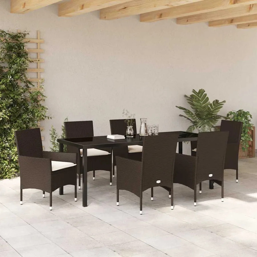 Ensemble de salle à manger pour jardin 7 pcs Marron polyrotin - 4