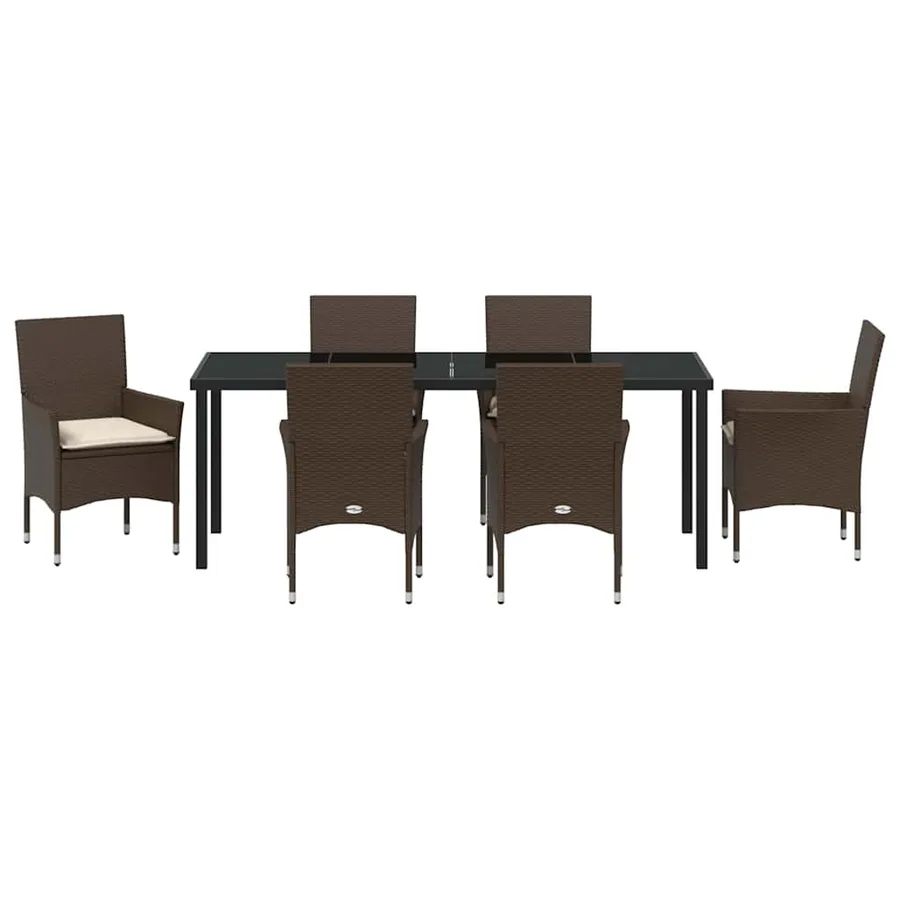Ensemble de salle à manger pour jardin 7 pcs Marron polyrotin - 7